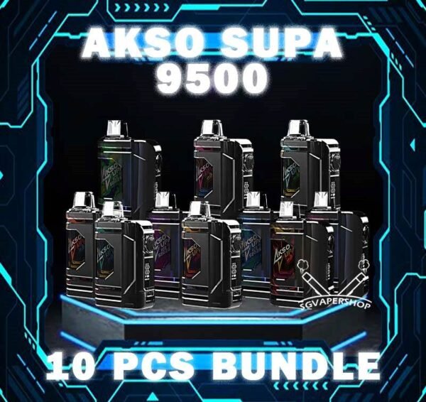10PCS AKSO SUPA 9500 DISPOSABLE BUNDLE - SG VAPER SHOP The 10PCS AKSO SUPA 9500 DISPOSABLE BUNDLE Package include : 10 x AKSO SUPA 9.5K PUFFS 1 x Free Gift Free Delivery AKSO SUPA 9500 disposable are one of the smash-market vape in Malaysia. They pack a rechargeable battery and come prefilled with a whopping 9.5ml of liquid together with an indicator special for battery and liquid level. This allows you to vape longer on a single disposable and makes the AKSO SUPA a great option for traveling, extended road trips, or even just day-to-day use. Each AKSO SUPA disposable will last for 9500 puffs. Each AKSO SUPA delivers a great flavoring, a satisfying draw and the indicator; three fastors that make for a great disposable. They feel really good in the hand as the rounded it ergonomic to hold vape with. The AKSO SUPA is available more Flavour for you to choose. Adjustable Airflow Some of the AKSO product comes with airflow adjustable, same goes with AKSO SUPA. The function for your satisfying your daily vape. 9500 Puffs Number of puff can long last more than 1 week with a great usage of a pad. Battery & Liquid Indicator The great function of the indicator to alert you the power of battery and the liquid level in the pod. 9.5ml The high amount of liquid with a great consistency taste since the first puff. Specification : Up to 9500 Puffs under specific conditions. Type C Rechargeable Smart Screen Indicator for Battery & E-liquid Safety Child Lock Button Adjustable Airflow Booster Button ⚠️AKSO SUPA 9500 FLAVOUR LINE UP⚠️ Apple Asam Boi Blackberry Ice Blackcurrant Yakult Creamy Milk Grape Ice Ice Cream Cake Green Grape Lychee Longan Super Ice Mint Taro Ice Cream Mango Yakult Nutty Tobacco Rootbeer Solero Strawberry Vanilla Donut Vanilla Latte Watermelon Ice Yakult Melony Gum Strawberry Gum Guava Asam Mango Ice Get Akso Disposable Collection Now . SG VAPE COD SAME DAY DELIVERY , CASH ON DELIVERY ONLY. TAKE BULK ORDER /MORE ORDER PLS CONTACT ME : SGVAPERSHOP VIEW OUR DAILY NEWS INFORMATION VAPE : TELEGRAM CHANNEL