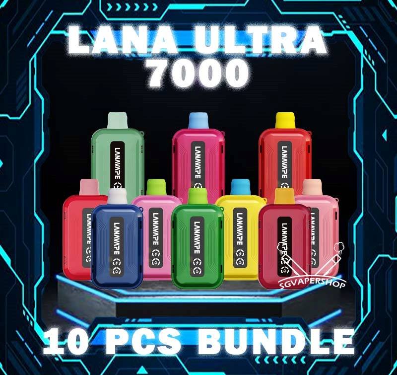 10PCS LANA ULTRA 7000 DISPOSABLE BUNDLE - SG VAPER SHOP The 10PCS LANA ULTRA 7000 DISPOSABLE BUNDLE Package include : 10 x LANA ULTRA 7K PUFFS 1 x Free Gift Free Delivery The LANA Ultra 7000 Puffs disposable vape is a vaporizer that contains 3% nicotine. This disposable device is designed to provide users with the best quality vapor possible, making it an excellent choice for those who enjoy nicotine. This device was specifically created to offer a superior experience for nicotine enthusiasts and can enhance your buzz for a significant amount of time. lt's featured an intelligent LED display shows the battery life and eliquid indicator. The battery life is shown in a percentage. The e-Liquid indicator is shown as a waterdrop let with lines in it. It is with mesh coil. These devices use a heating element that has mesh material, creating a larger surface area for the e-liquid to contact and heat up evenly. The LANA Ultra 7000 Puffs disposable vape with strong flavors that outlast the competition. Specifition :  Nicotine 30mg (3%) Approx. 7000 puffs Capacity 10ml Rechargeable Battery 550mAh Charging Port: Type-C ⚠️LANA ULTRA 7000 DISPOSABLE FLAVOUR LINE UP⚠️ Chilled Watermelon Cool Lychee Cool Sarsi Double Mint Dongding Oolong Tea Grape Ribena Honey Grape Jasmine Longjing Tea Lemon Cola Lemon Grapefruit Mango Yakult Mixed Berries Mung Bean Ice Peach Oolong Sea Salt Lemon Super Passion Fruit Strawberry Kiwi Strawberry Watermelon Tieguanyin Tea Ultra Freeze SG VAPE COD SAME DAY DELIVERY , CASH ON DELIVERY ONLY. TAKE BULK ORDER /MORE ORDER PLS CONTACT ME : SGVAPERSHOP VIEW OUR DAILY NEWS INFORMATION VAPE : TELEGRAM CHANNEL
