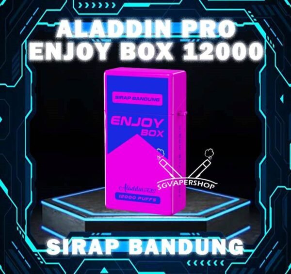 ALADDIN PRO ENJOY BOX 12000 DISPOSABLE The ALADDIN PRO ENJOY BOX 12000 puffs , in our Vape Singapore Ready Stock , get it now with us and same day delivery ! Enjoy delicious vaping experience  The ALADDIN Enjoy Box 12k Puffs! Design in a sleek cigarette box style design with a cap for mouthpiece protection! Enjoy 15+ delightful flavors with 12000 smooth puffs, each bursting with sweet perfection! Specification : Nicotine : 50mg (5%) Approx : 12000 puffs Rechargeable Battery 650mAh Charging Port: Type-C ⚠️ALADDIN PRO ENJOY BOX 12000 FLAVOUR LINE UP⚠️ Energy Drink Guava Hazelnut Coffee Strawberry Mango Honeydew Syrup Bandung Strawberry Blackcurrant Mango Strawberry Kiwi Yakult Strawberry Grape Double Mango Candy Honeydew Yakult Mango Yakult Mango Peach Sour Bubblegum Solero Lime Gummy Bear Grape Lychee Grape Bubblegum Mixed Bubblegum Mango Bubblegum Sakura Grape Strawberry Bubblegum Solero Yakult Solero Ice Cream White Coffee SG VAPE COD SAME DAY DELIVERY , CASH ON DELIVERY ONLY. TAKE BULK ORDER /MORE ORDER PLS CONTACT ME : SGVAPERSHOP VIEW OUR DAILY NEWS INFORMATION VAPE : TELEGRAM CHANNEL