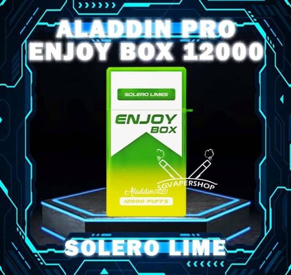 ALADDIN PRO ENJOY BOX 12000 DISPOSABLE The ALADDIN PRO ENJOY BOX 12000 puffs , in our Vape Singapore Ready Stock , get it now with us and same day delivery ! Enjoy delicious vaping experience  The ALADDIN Enjoy Box 12k Puffs! Design in a sleek cigarette box style design with a cap for mouthpiece protection! Enjoy 15+ delightful flavors with 12000 smooth puffs, each bursting with sweet perfection! Specification : Nicotine : 50mg (5%) Approx : 12000 puffs Rechargeable Battery 650mAh Charging Port: Type-C ⚠️ALADDIN PRO ENJOY BOX 12000 FLAVOUR LINE UP⚠️ Energy Drink Guava Hazelnut Coffee Strawberry Mango Honeydew Syrup Bandung Strawberry Blackcurrant Mango Strawberry Kiwi Yakult Strawberry Grape Double Mango Candy Honeydew Yakult Mango Yakult Mango Peach Sour Bubblegum Solero Lime Gummy Bear Grape Lychee Grape Bubblegum Mixed Bubblegum Mango Bubblegum Sakura Grape Strawberry Bubblegum Solero Yakult Solero Ice Cream White Coffee SG VAPE COD SAME DAY DELIVERY , CASH ON DELIVERY ONLY. TAKE BULK ORDER /MORE ORDER PLS CONTACT ME : SGVAPERSHOP VIEW OUR DAILY NEWS INFORMATION VAPE : TELEGRAM CHANNEL