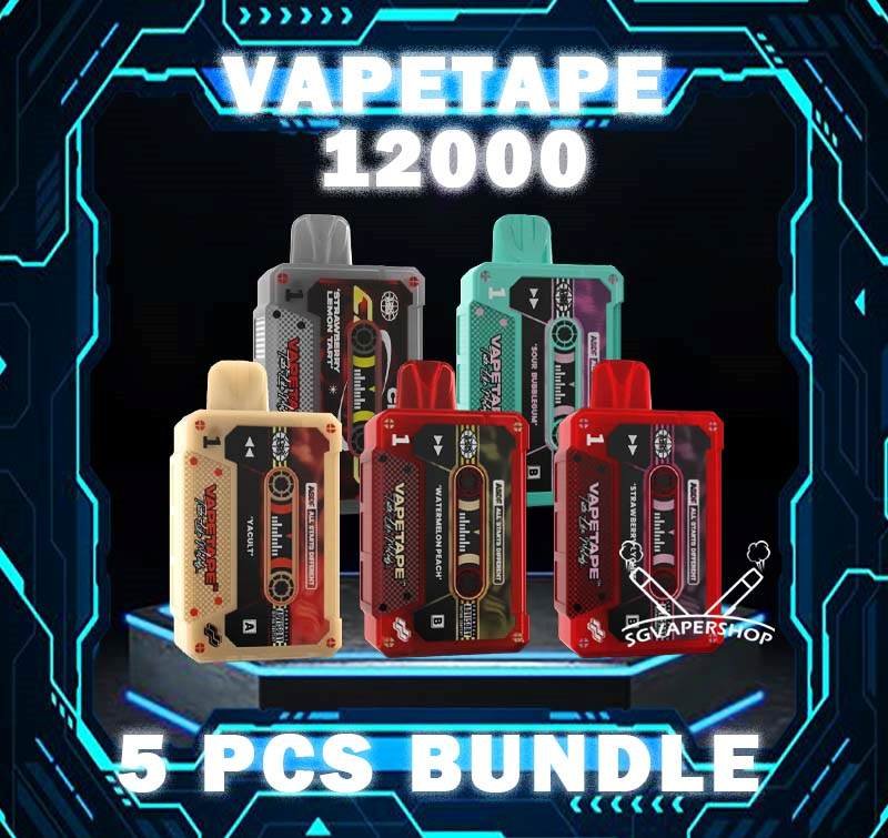 5PCS VAPETAPE 12000 DISPOSABLE BUNDLE - SG VAPER SHOP The 5PCS VAPETAPE 12000 DISPOSABLE BUNDLE Package include : 5 x VAPETAPE 12K PUFFS 1 x Free Gift Free Delivery The Vapetape 12000 Disposable is upgraded device from 8000 puffs. This Product is From ASDF Company also , The Vape tape 12k improve the volume, battery capacity and come with 20 +Plus new flavours. Vape tape 12000 remains classic cassette design which is comfortably in the hand , and the mouthpiece that is shaped to enhance the vaping experience. Discover out signature Double Mango flavor, alongside popular options like Infinity Pod Honeydew Watermelon, Sour Bubblegum , Solero Lime , Watermelon Peach, Gummy Bear, and Strawberry Lemon Tart. For those craving extra sweetness, you can also enjoy Ice Lemon Tea or Red Slurpee flavors. Specification : Nicotine 50mg (5%) Approx. 12000 puffs Mesh Coil Rechargeable Battery Charging Port: Type-C ⚠️VAPETAPE 12000 FLAVOUR LINE UP⚠️ Double Mango Mango Grape Mango Lychee Strawberry Lychee Lychee Blackcurrant Grape Blackcurrant Honeydew Watermelon Pineapple Orange Kiwi Passion Fruit Guava Peach Mixed Berries Lemon Cola Blackcurrant Yakult Gummy Bear Solero Lime Sour Bubblegum Banana Custard Strawberry Lemon Tart Honeydew Blackcurrant Ice Lemon Tea Red Slurpee Grape Bubblegum Yakult Watermelon Peach Peach Lychee SG VAPE COD SAME DAY DELIVERY , CASH ON DELIVERY ONLY. TAKE BULK ORDER /MORE ORDER PLS CONTACT ME : SGVAPERSHOP VIEW OUR DAILY NEWS INFORMATION VAPE : TELEGRAM CHANNEL