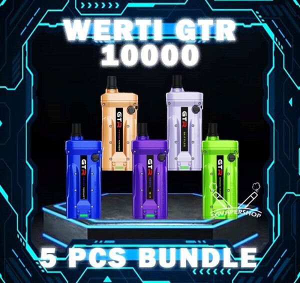 5PCS WERTI GTR 10000 DISPOSABLE BUNDLE The 5PCS WERTI GTR 10000 DISPOSABLE BUNDLE Package include : 5 x WERTI GTR 10K PUFFS 1 x Free Gift Free Delivery The new WERTI GTR 10000 Puff Disposable Vape is available in Vape Singapore . With an eye striking design taking inspiration from sports cars and racing culture and with a huge tank liquid enough for 10,000 puff, this disposable pod is ideal for individuals that desire something smooth and attractive. 650 mah rechargeable Type C battery with 1.0 mesh coil. Specification : Nicotine : 5% Battery : 650mAh Charging : Rechargable with Type C Adjustable Airflow ⚠️WERTI GTR 10000 FLAVOUR LIST⚠️ Green Mango Honeydew Melon Cola Peach Mango Mango Kuinine Mix Berry Yakult Grape Yogurt Blackcurrant Yakult Triple Mint Popcorn Yakult Strawberry Yakult Original Cheesecake Grape Candy Sirap Bandung Strawberry Watermelon Yogurt Strawberry Apple Strawberry Grape Candy Watermelon Mint Bubblegum SG VAPE COD SAME DAY DELIVERY , CASH ON DELIVERY ONLY. TAKE BULK ORDER /MORE ORDER PLS CONTACT ME : SGVAPERSHOP VIEW OUR DAILY NEWS INFORMATION VAPE : TELEGRAM CHANNEL