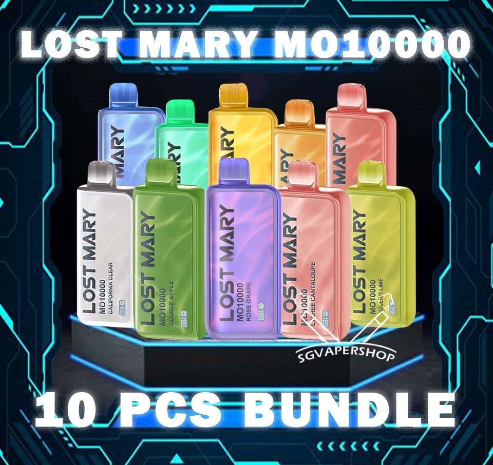 10PCS LOST MARY MO10000 DISPOSABLE BUNDLE - SG VAPER SHOP SINGAPORE The 10PCS LOST MARY MO10000 DISPOSABLE BUNDLE Package include : 10 x LOST MARY MO 10K PUFFS DISPOSABLE 1 x Free Gift Free Delivery The Lost Mary MO 10000 Vape is a sophisticated and user-friendly vaping device designed for convenience and longevity.  It comes pre-filled with 17mL of e-liquid, ensuring a long-lasting vaping experience without the need for frequent refills. This vape contains a 5% salt nicotine concentration, providing a satisfying hit with each puff. Salt nicotine is known for its smoother throat hit compared to traditional nicotine. ⚠️LOST MARY MO10000 FLAVOUR LINE UP⚠️ Double Apple Strawberry Yakult Solero Lime Rose Grape Triple Mango Blueberry Banana Bubblegum Peach Plus Ice California Clear Lychee Cantaloupe Mango Orange Pineapple Lemon Cola Guava Peach Strawberry Watermelon Grape Watermelon Bubblegum Fresh Mint SG VAPE COD SAME DAY DELIVERY , CASH ON DELIVERY ONLY. TAKE BULK ORDER /MORE ORDER PLS CONTACT ME : SGVAPERSHOP VIEW OUR DAILY NEWS INFORMATION VAPE : TELEGRAM CHANNEL
