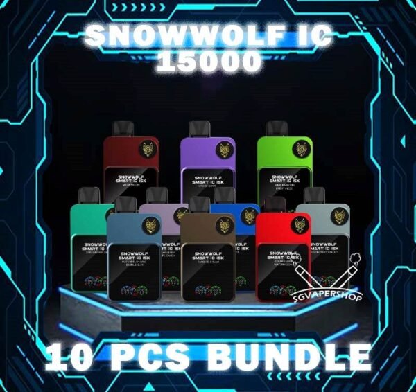 10 X SNOWWOLF SMART IC 15000 ( 15K ) BUNDLE - SG VAPER SHOP SINGAPORE The 10 X SNOWWOLF SMART IC 15000 ( 15K ) DISPOSABLE BUNDLE Package include : Choose 10 Pcs of SNOWWOLF IC 15K Puffs with amazing price ! 1 x Free Gift Free Delivery The SNOWWOLF SMART IC 15000 ( 15K Puffs ) Disposable vape Ready stock in our sg singapore store online shop for same day delivery. This Kit from Snow wolf  company lasted product for singapore vapers choose and enjoy it! available 10+plus flavour! The Snow wolf Powerful To Vape Simple to use! Adjusted the best condition get the best vape experience, and Regulation Voltage ,Customize your distinctive vaping style,Just 1 click to increase 1W. Power range from 5W to 15W. When you vape every puff, there will be a circuit board light display on the backside. The SNOWWOLF LOGO is particularly three-dimensional and prominent, and the overall sense of technology is stronger! New Generation smart chip Intelligent power output, more convenient to vape. 48MHz Working frequency, faster response speed. Ultra-low Standby power consumption,Longer use time. 32-bit image processing technology,better visual effects. Specifition :  Nicotine Strength: 50mg ( 5% ) Battery Capacity: 650MAH Constant Power: 5-15W Charging Port: Type-C Super Charge: 20mins to 80% ⚠️SNOWWOLF IC 15000 FLAVOUR LINE UP⚠️ Blow Pop Blue Power Watermelon Cream Cake Double Mango Kiwi Passion Fruit Aloe Lychee Grape Meta Moon Passion Fruit Yakult Skittles Strawberry Grape Candy Strawberry Kiwi Strawberry Watermelon Taro Ice Cream Watermelon Mint Bubblegum SG VAPE COD SAME DAY DELIVERY , CASH ON DELIVERY ONLY. TAKE BULK ORDER /MORE ORDER PLS CONTACT ME : SGVAPERSHOP VIEW OUR DAILY NEWS INFORMATION VAPE : TELEGRAM CHANNEL