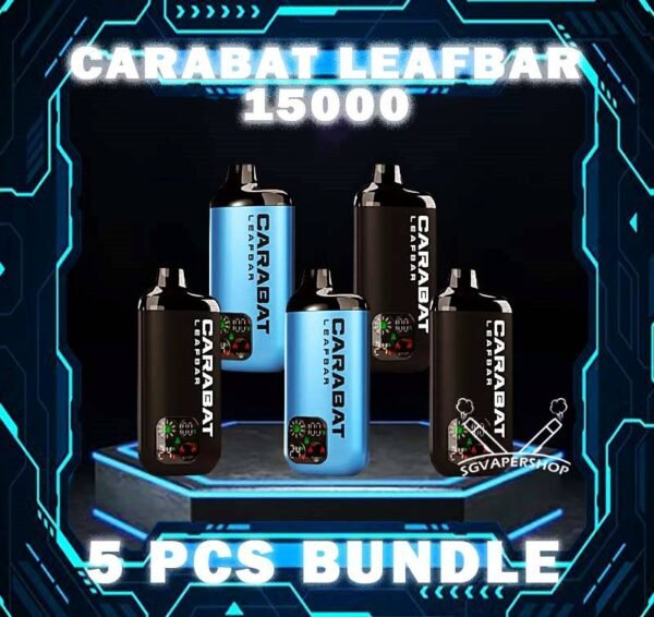 5PCS x CARABAT LEAFBAR 15000 DISPOSABLE - SG VAPER SHOP SINGAPORE 5PCS x CARABAT LEAFBAR 15000 DISPOSABLE Package Include: Choose 5Pcs x Carabat 15k Puffs Disposable Pod Free Gift x1 Free Delivery Charge! The CARABAT LEAFBAR 15000 DISPOSABLE is starter kit & prefilled cartridge pod system design,  The vape in stock on sale at Singapore sg shop for same day delivery. This kit is lasted production from CARABAT VAPE company, available 10 +plus flavour for singapore vaper choose!try it now! Specifications: Nicotine 5 % Approx. 15000 Puffs Safety Child Lock Dual Mesh Coil Adjustable Airflow Rechargeable Battery (Type C Port) ⚠️CARABAT LEAFBAR 15000 STARTER KIT & POD FLAVOUR LINE UP⚠️ Energy Drink Vanilla Milkshake Double Guava Popcorn Caramel Rootbeer Pineapple Berry Citrus Tobacco Vanilla Blackcurrant Lychee Watermelon Splash Mango Shak Honeydew Melon Lychee Blackcurrant Mango Watermelon SG VAPE COD SAME DAY DELIVERY , CASH ON DELIVERY ONLY. TAKE BULK ORDER /MORE ORDER PLS CONTACT ME : SGVAPERSHOP VIEW OUR DAILY NEWS INFORMATION VAPE : TELEGRAM CHANNEL