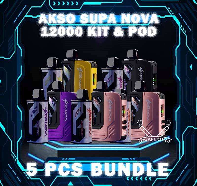 5PCS AKSO SUPA NOVA 12000 DISPOSABLE BUNDLE - SG VAPER SHOP SINGAPORE The 5PCS AKSO SUPA NOVA 12000 DISPOSABLE BUNDLE Package include : 5 x AKSO SUPA NOVA 12K PUFFS DISPOSABLE 1 x Free Gift Free Delivery The AKSO SUPA NOVA 12000 puffs disposable vape is Starter Kit & Prefilled Pod design ,ready stock in our sg singapore store online shop for same day delivery. Introducing the AKSO Supa Nova 12k closed pod disposable vape, crafted for flexibility and ease of use. It features adjustable wattage ranging from 10W to 20W, allowing users to customize their vaping experience. Safety is paramount with a child lock and a rechargeable battery equipped with anti-overcharge and auto cut-off systems. Monitoring your vape is simple with liquid and battery indicators, ensuring you're always informed. Adjust the airflow to your liking and enjoy up to 12,000 puffs per cartridge. Plus, it's compatible with cartridges from the Akso Supa Pro series, offering compatibility and versatility for vapers. ⚠️AKSO SUPA NOVA 12000 FLAVOUR LINE UP⚠️ Blackcurrant Butter Mint Candy Chocolate Mint Honeydew Mango Oat Crunch Sirap Bandung Strawberry Banana Custard Strawberry Mango Strawberry Yam Cheese Vanilla Tobacco Apple Custard Milk Caramel Passion Soursop Mango Cranberry Grape Watermelon Gummy Mango Passion Grape SG VAPE COD SAME DAY DELIVERY , CASH ON DELIVERY ONLY. TAKE BULK ORDER /MORE ORDER PLS CONTACT ME : SGVAPERSHOP VIEW OUR DAILY NEWS INFORMATION VAPE : TELEGRAM CHANNEL