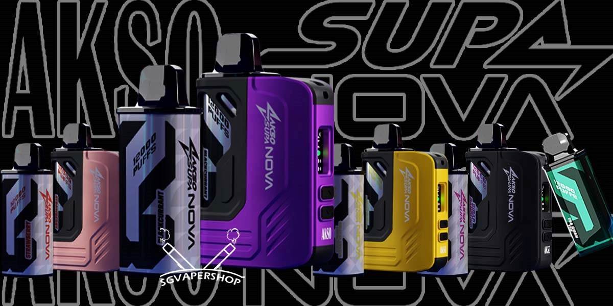 DISPOSABLE AKSO SUPA PRO and NOVA 12000 Puffs - SG VAPER SHOP Description Product Introduction: AKSO VAPE Supa Pro & Nova 12000 Puffs Rechargeable - Starter Kit & Prefilled Cartridge Pod Elevate Your Vaping Experience with Akso Supa Pro & Nova 12000 Puffs Step into a world of unparalleled vaping satisfaction with the Akso Supa Pro & Nova 12000 Puffs Rechargeable Starter Kit. Designed for both novice and seasoned vapers, this innovative disposable vape offers an extensive range of flavors, advanced features, and robust performance. Boasting up to 12,000 puffs, a rechargeable 650mAh battery, and adjustable settings, the Akso Supa Pro & Nova guarantees a premium vaping experience that is both enjoyable and customizable. Specifications: • Puffs: Up to 12,000 puffs, ensuring an extended vaping experience without frequent replacements. • Rechargeable Battery: Equipped with a 650mAh rechargeable battery, featuring a USB Type-C port for easy charging. • Adjustable Wattage: Customize your vaping experience with adjustable wattage settings ranging from 10W to 20W. • Adjustable Airflow: Tailor your draw with adjustable airflow control, allowing you to fine-tune your vaping experience to your preference. • Child Lock: Safety first with a built-in child lock feature, preventing accidental activation. • Indicators: Stay informed with liquid and battery indicators, ensuring you never run out unexpectedly. Kit Includes: • 1x Battery device • 1x Prefilled pod (12ml) Why Choose Akso Supa Pro & Nova 12000 Puffs? • Extended Puff Count: With up to 12,000 puffs, the Akso Supa Pro & Nova stands out for its longevity, making it one of the longest-lasting disposable vapes available. • High Capacity Battery: The 650mAh rechargeable battery with USB Type-C ensures quick and convenient charging, keeping you vaping longer. • Customizable Settings: Adjustable wattage (1OW to 20W) and airflow control allow you to personalize your vaping experience, whether you prefer a smooth draw or a powerful hit. • Safety Features: The child lock feature adds an extra layer of safety, ensuring peace of mind for users of all ages. • Premium Flavors: With a diverse selection of flavors, from the tropical Mango to the indulgent Strawberry Banana Custard, there's something for every palate. Experience the Future of Vaping with Akso Supa Pro & Nova Dive into a new era of vaping with the Akso Supa Pro & Nova 12000 Puffs Rechargeable Starter Kit. Whether you crave the refreshing taste of Honeydew or the rich notes of Chocolate Mint, this starter kit is designed to cater to all your vaping desires. Its innovative features, long-lasting battery, and extensive flavor range make it the perfect choice for anyone looking to elevate their vaping experience. Order NoW Don't miss out on the ultimate vaping experience with the Akso Supa Pro & Nova 12000 Puffs. Explore the wide array of flavors and enjoy up to 12,000 puffs of pure vaping delight. Order now and take your vaping journey to the next level!